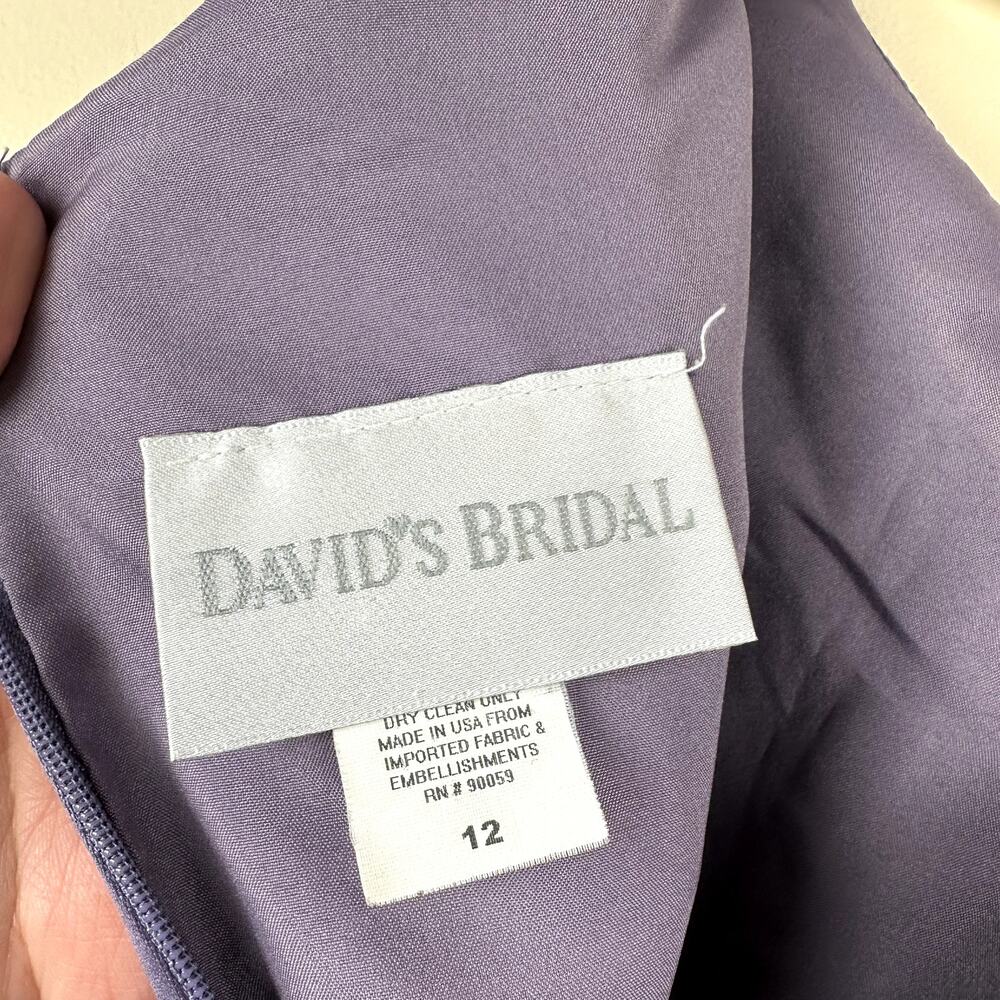 Davids Bridal Purple Bridesmaid Empire Waist Dress Satin Bow Formal Gown Size 12 - Picture 8 of 12